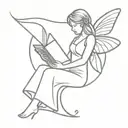 fairy reading book open in front tattoo design idea