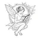 fairy reading book open in front tattoo design idea