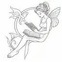 fairy reading book open in front tattoo design idea