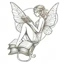 fairy reading book open in front tattoo design idea