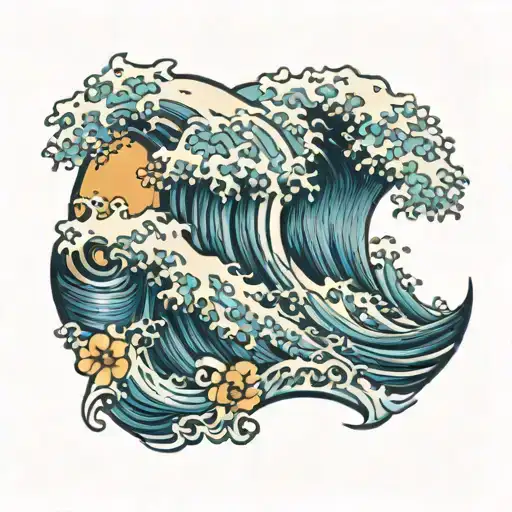 tsunami waves crashing tattoo design idea