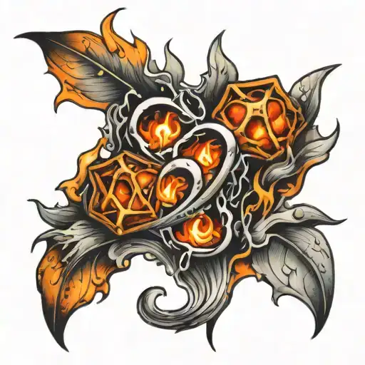 fire and ice cubes with numbers 3 and 6   tattoo design idea