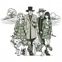 husband and wife and daughter plus 2 small white dogs walking towards life, future tattoo design idea