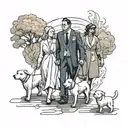 husband and wife and daughter plus 2 small white dogs walking towards life, future tattoo design idea