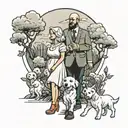 husband and wife and daughter plus 2 small white dogs walking towards life, future tattoo design idea