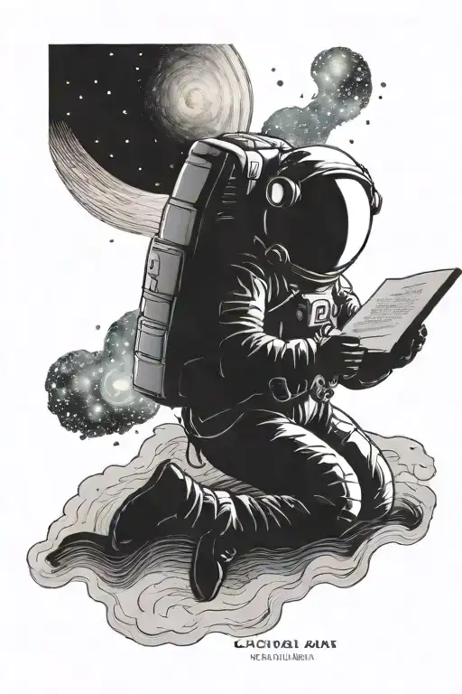 An astronaut reading a book under the glow of the aurora borealis tattoo design idea