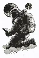 An astronaut reading a book under the glow of the aurora borealis tattoo design idea