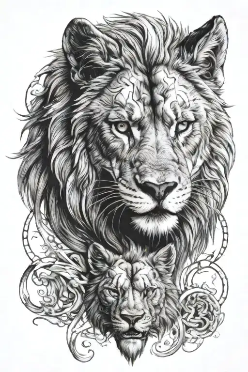 half wolf head half lion head tattoo design idea