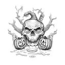 Woodworker's tools forming a sinister Halloween scene tattoo design idea
