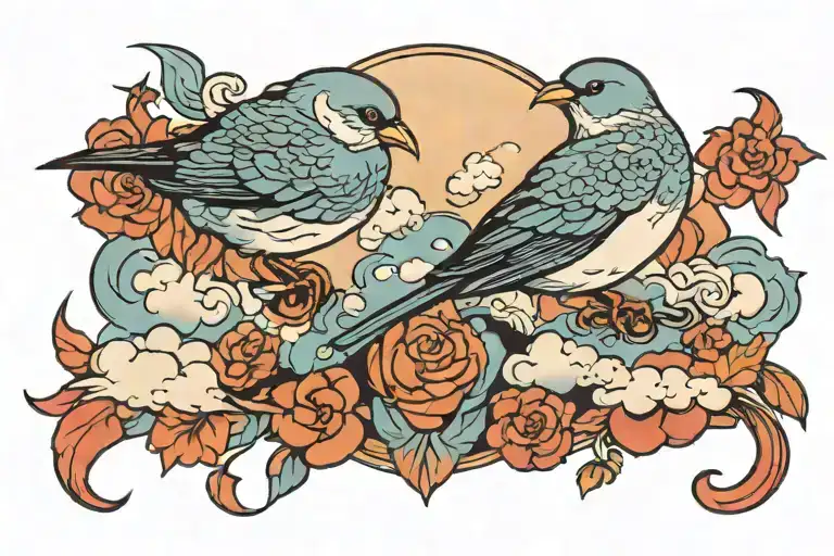 birds n clouds n Me in cursive tattoo design idea