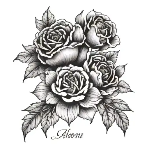 birth month flower bouquet of July, march , June and February  tattoo design idea