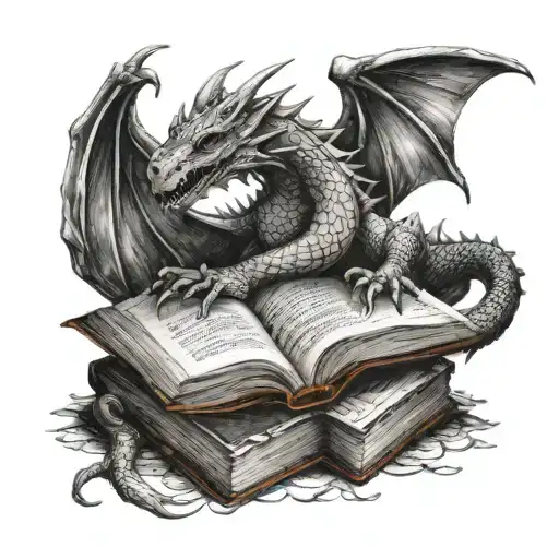 dragon on book representing tattoo design idea