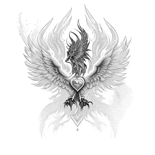 A phoenix rising from ashes with the phrase 'Love My Imperfections' tattoo design idea