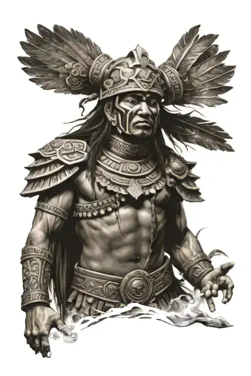 Aztec warrior with god of water tattoo design idea