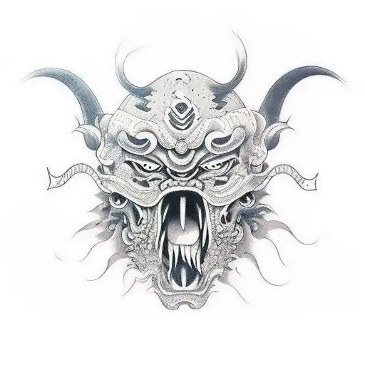 split oni mask tattoo design idea