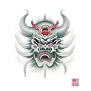 split oni mask tattoo design idea