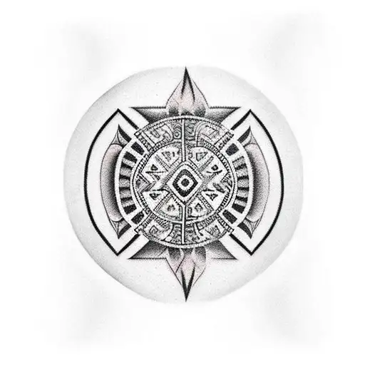 Aztec tribal  sleeve tattoo design idea