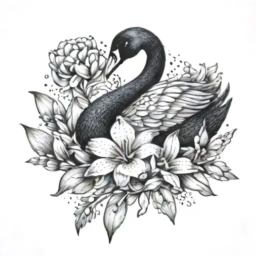 black swan surrounded by hyacinth flower tattoo design idea