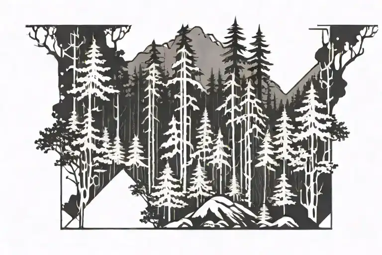 forest with cross negative space cross tattoo design idea