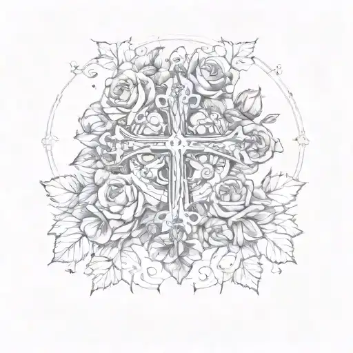 cross and roses tattoo design idea