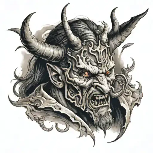 war scene with devil horns tattoo design idea