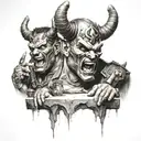 war scene with devil horns tattoo design idea