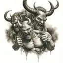 war scene with devil horns tattoo design idea