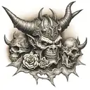 war scene with devil horns tattoo design idea