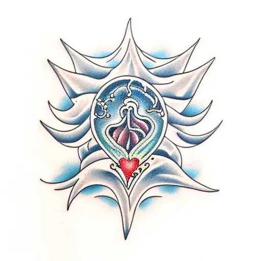 ocean waves with anatomical heart tattoo design idea