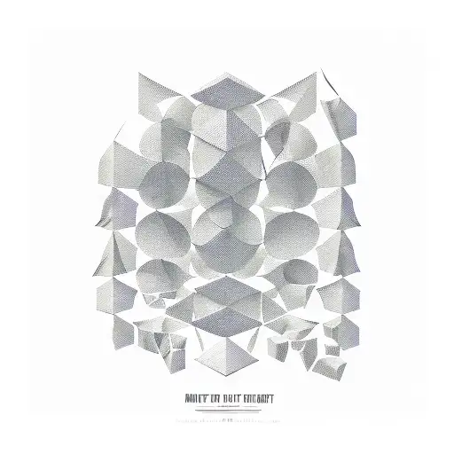 A military formation grid of squares or triangles, with a shattered area breaking apart into smaller geometric shapes and sharp lines, integrated with a quote in a modern, geometric font above the intact portion of the formation tattoo design idea