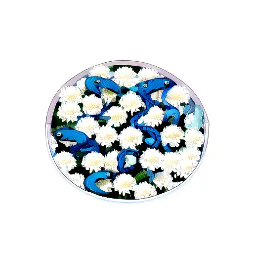 azure snakes with white chrysanthemums tattoo design idea