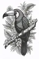 jungle sloth toucan perched tattoo design idea