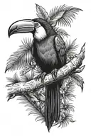 jungle sloth toucan perched tattoo design idea