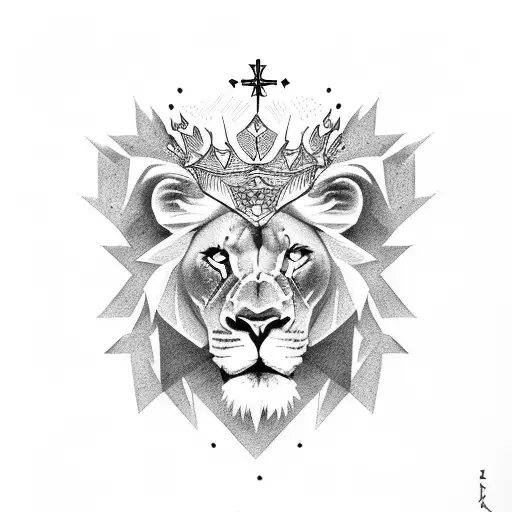 3 cross, lion with crown  tattoo design idea