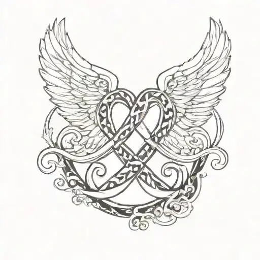 infinity symbol with 3 angel wings and the numbers 21622 tattoo design idea