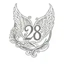 infinity symbol with 3 angel wings and the numbers 21622 tattoo design idea
