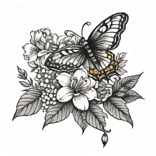 May, August, December, February, October birth flower tattoo design idea