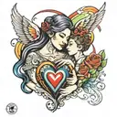 mother and son and rainbow heart   tattoo design idea