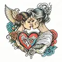 mother and son and rainbow heart   tattoo design idea