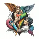 mother and son and rainbow heart   tattoo design idea