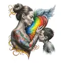 mother and son and rainbow heart   tattoo design idea