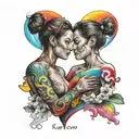mother and son and rainbow heart   tattoo design idea