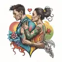 mother and son and rainbow heart   tattoo design idea