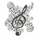 Musical notes intertwined with infinite symbols tattoo design idea
