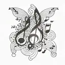 Musical notes intertwined with infinite symbols tattoo design idea