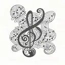 Musical notes intertwined with infinite symbols tattoo design idea