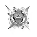 a black and white tattoo of a totem, Japanese tribal art inspired, big, containing the following animals - Shark, monkey tattoo design idea