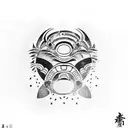 a black and white tattoo of a totem, Japanese tribal art inspired, big, containing the following animals - Shark, monkey tattoo design idea