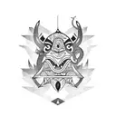 a black and white tattoo of a totem, Japanese tribal art inspired, big, containing the following animals - Shark, monkey tattoo design idea