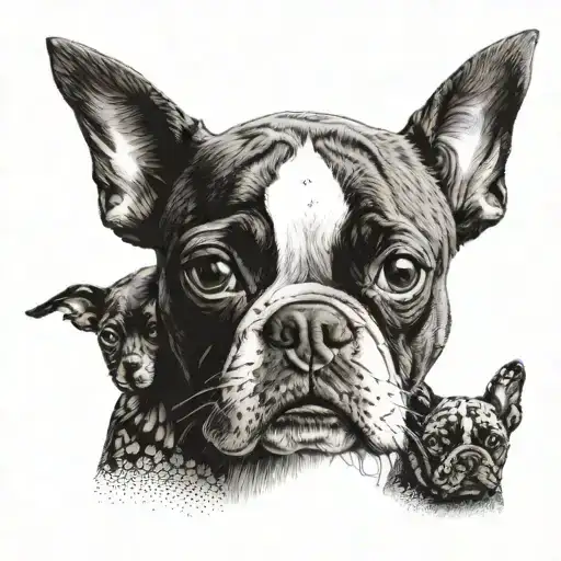 A boston terrier with 3 heads tattoo design idea
